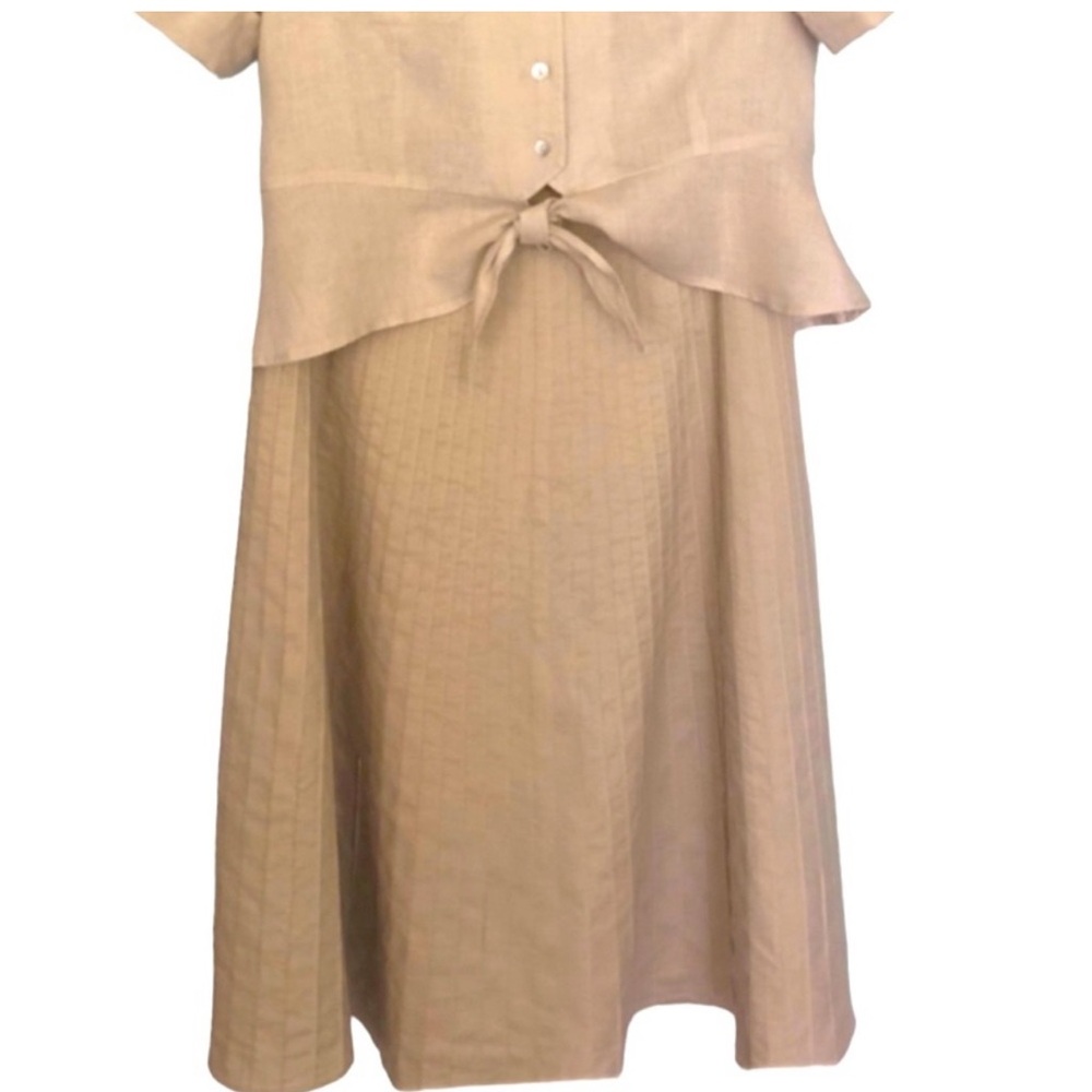 Think Tank Beige Pleated A-Line Midi Skirt Size 6 embroidery Sunburst style - Picture 3 of 10